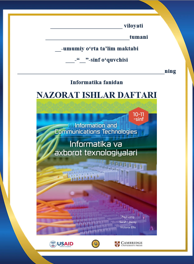 10-sinf Informatika va axborot texnologiyalari Testlar to'plami