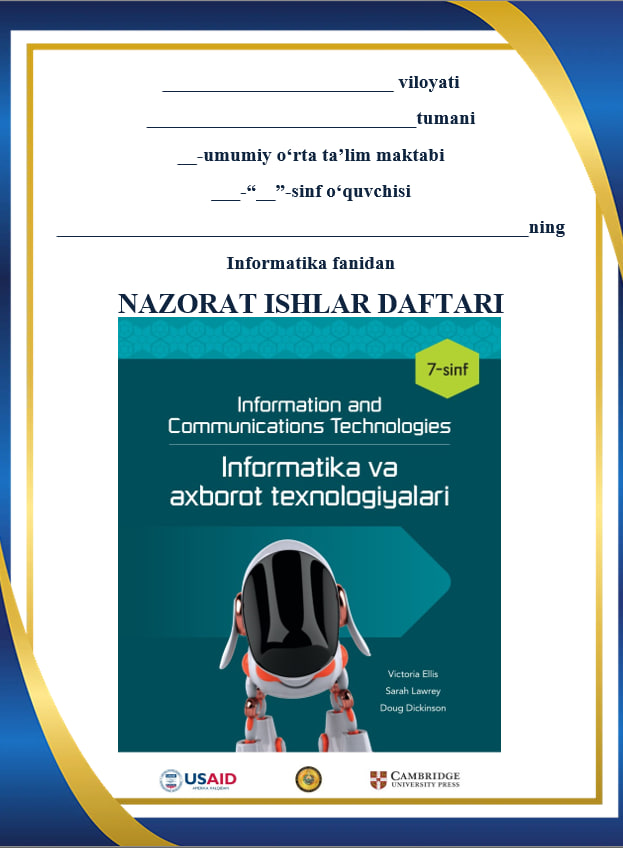 7-sinf Informatika va axborot texnologiyalari Testlar to'plami