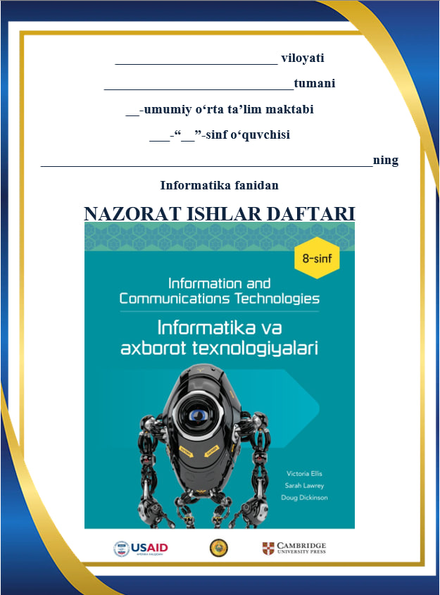 8-sinf Informatika va axborot texnologiyalari Testlar to'plami
